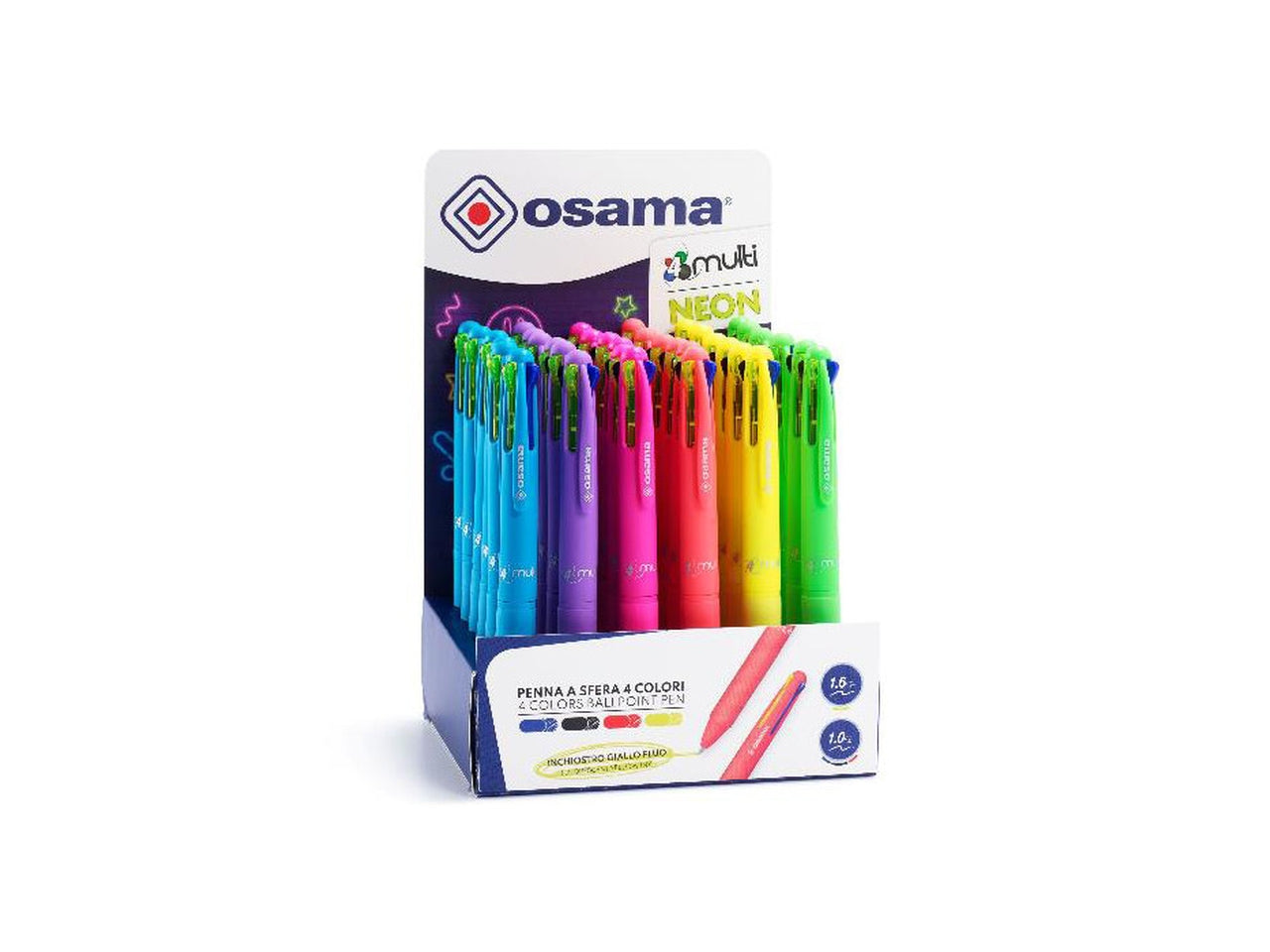 Penna a sfera 4 colori fusto neon