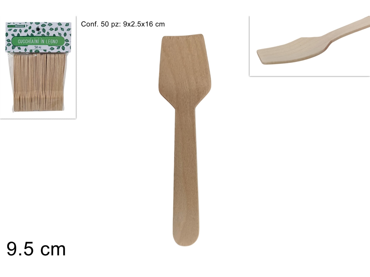 Cucchiaini legno 9,5cm confezione da 50 pezzi