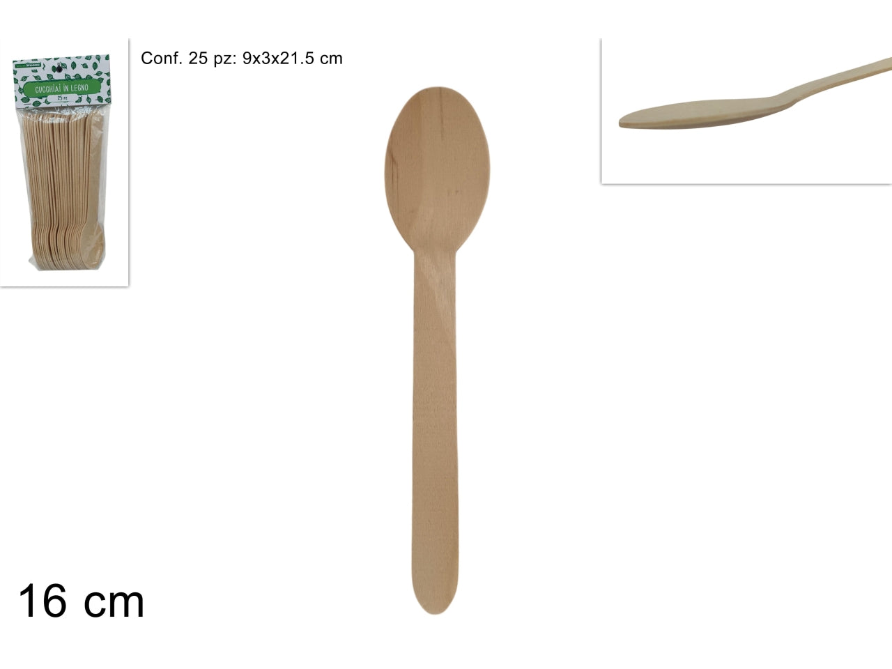Cucchiai in legno 16cm in confezione da 25 pezzi