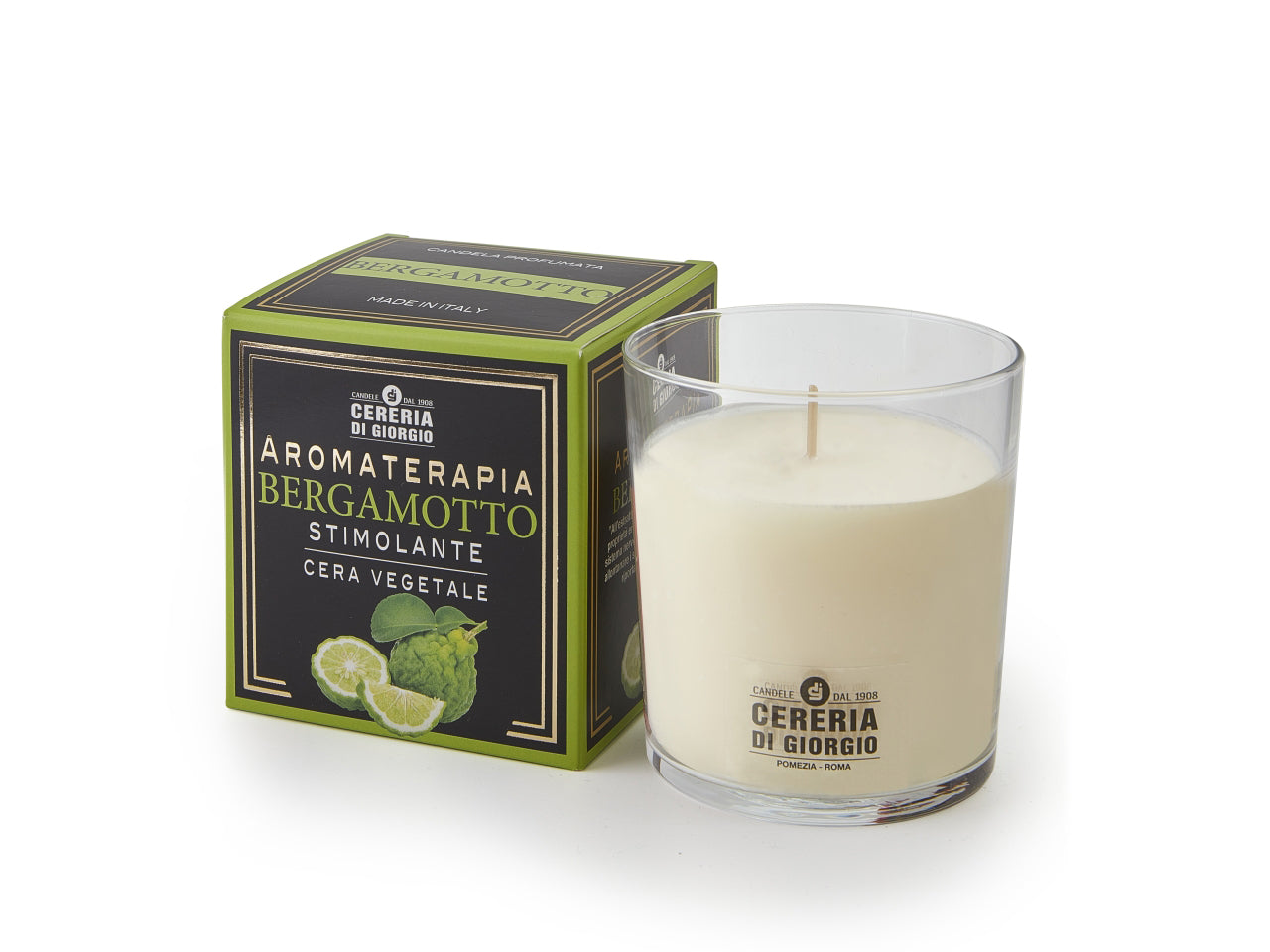 Candela profumata in bicchiere aromaterapia bergamotto 9x9cm