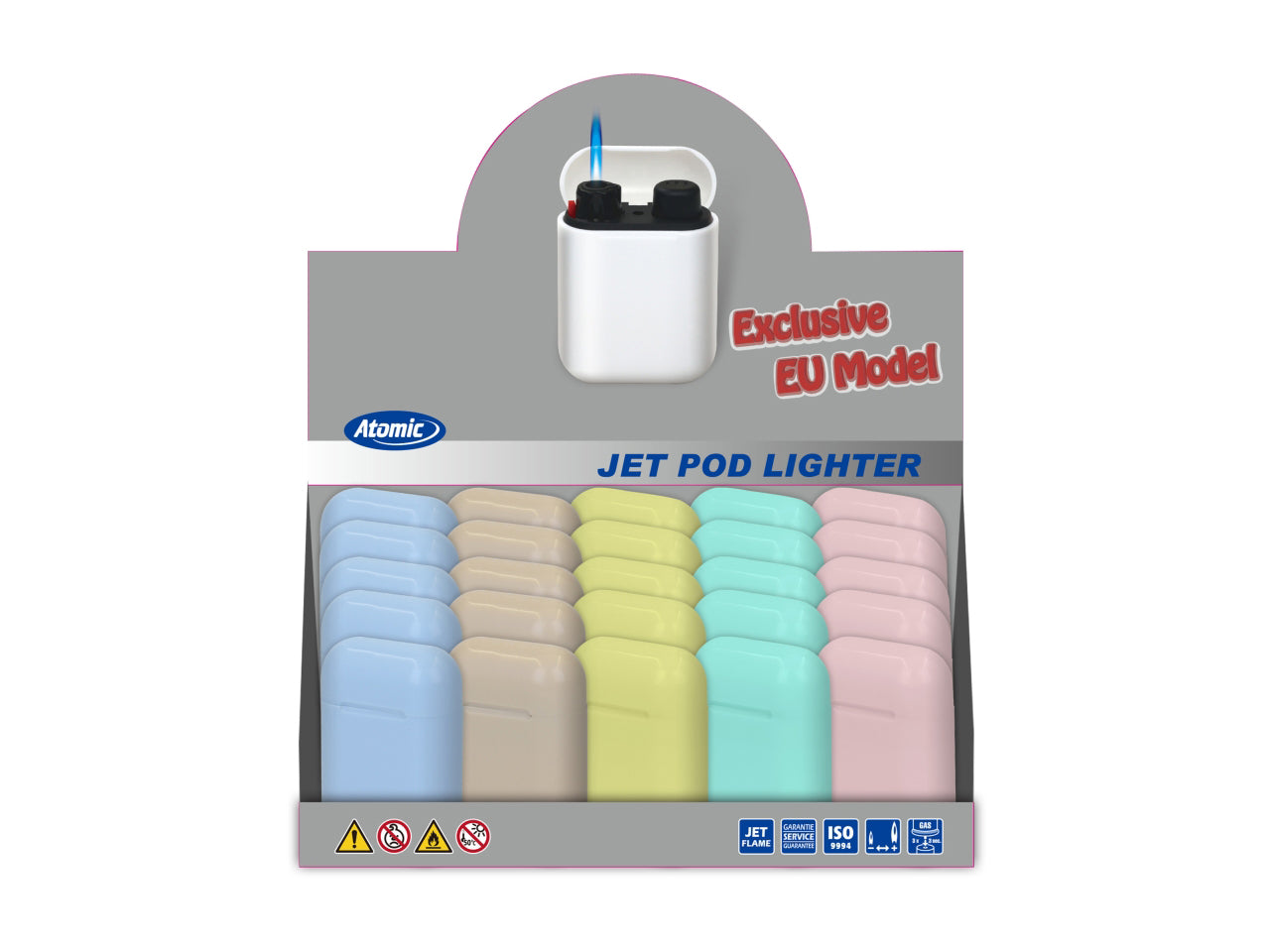 Accendino atomico Elettronico Jet Pod Blu Jetflame Ricaricabile Pastell Lucido confezione da 25 accendini Assortito