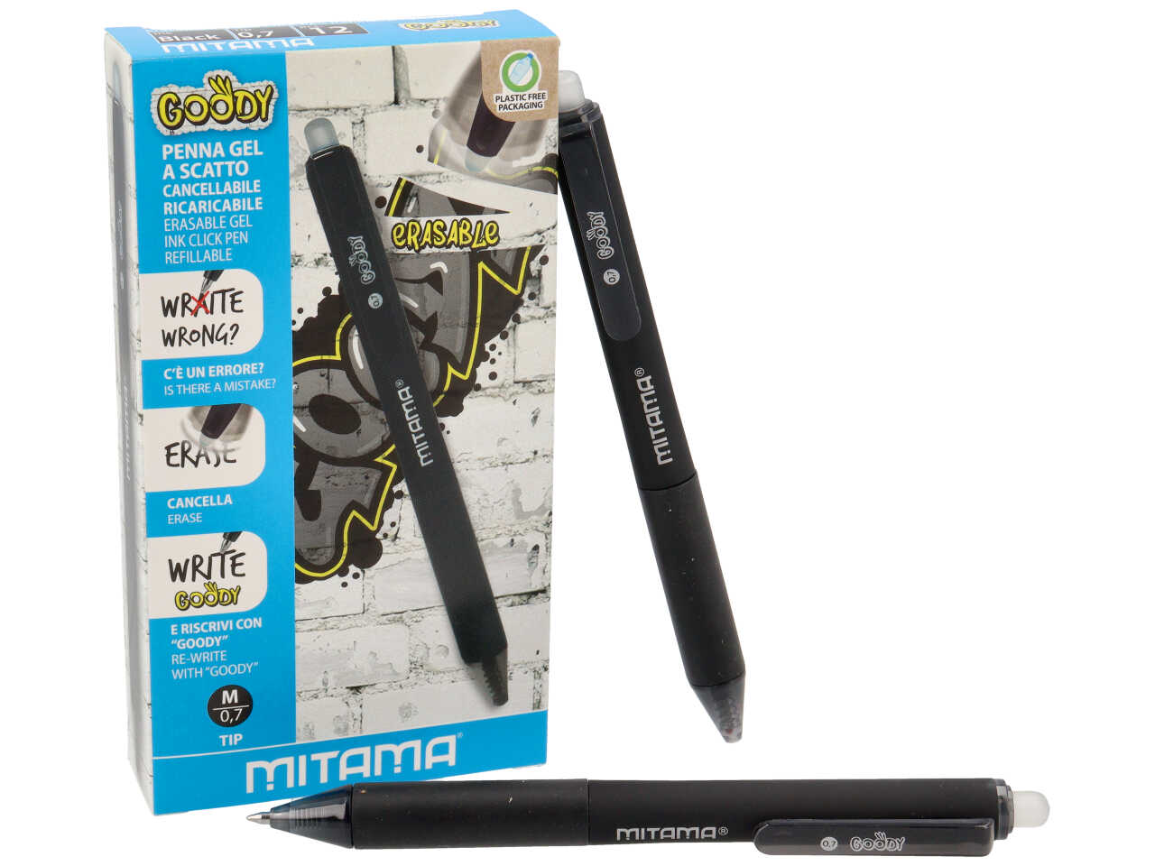 Mitama penna cancellabile a scatto goody confezione 12 pezzi nera