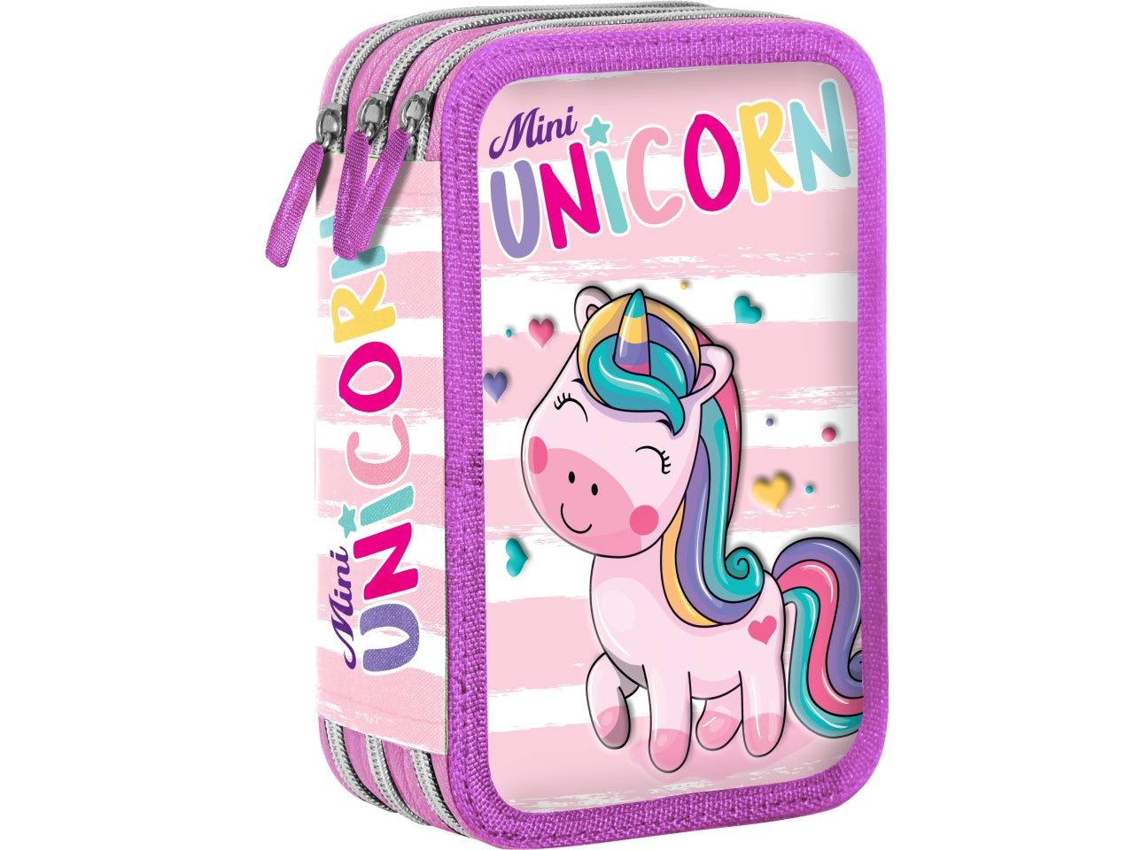 Unicorno astuccio 3 zip con colori Giotto e penne Papermate