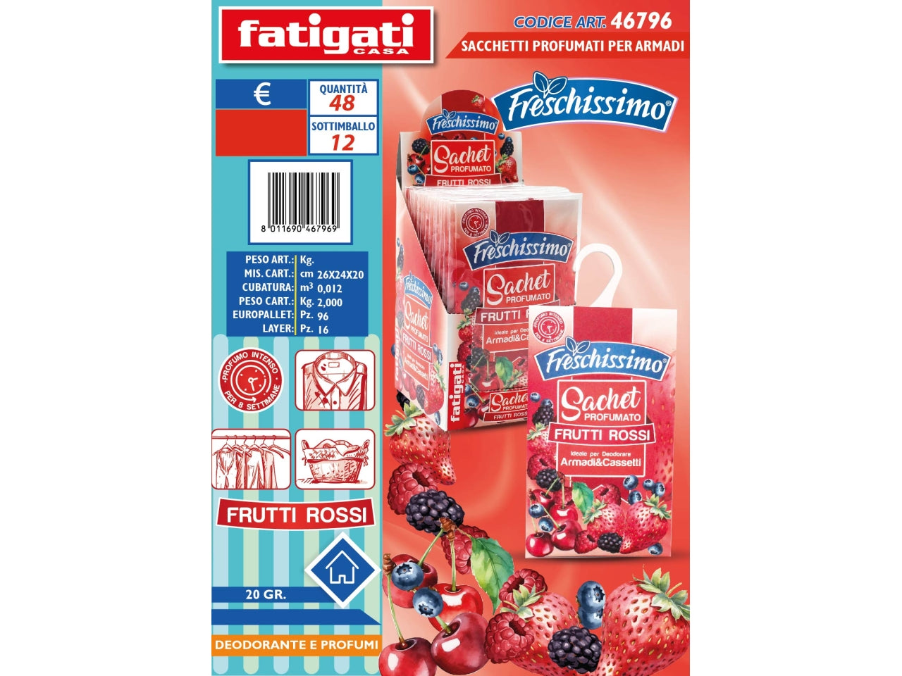 Sacchetti profumati frutti rossi per armadi 20gr