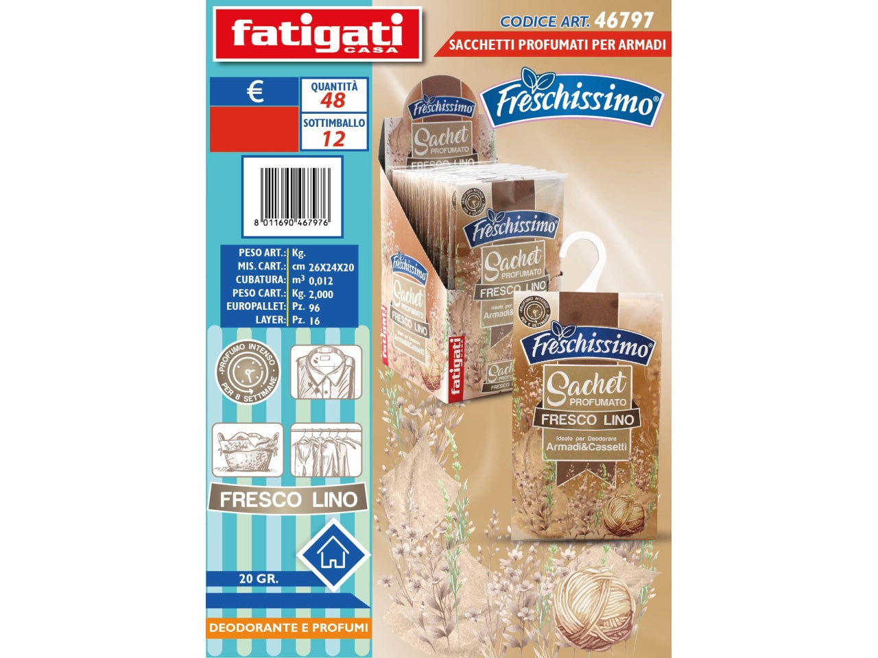 Sacchetti profumati fresco lino per armadi 20gr