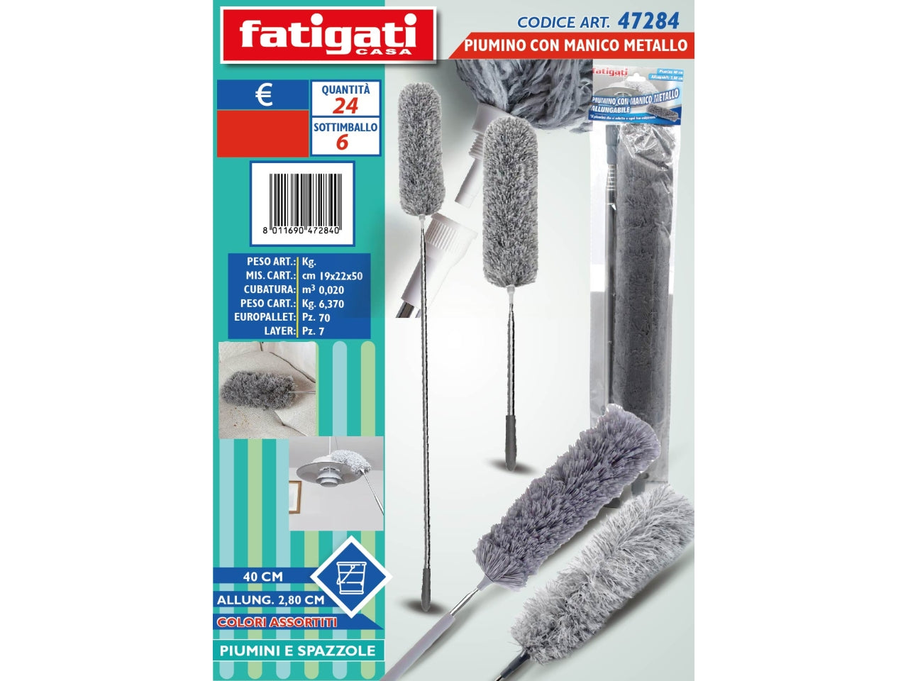 Piumino 40cm con manico metallo allungabile