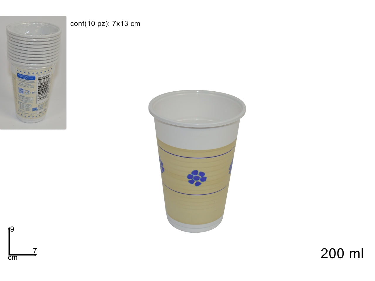 Bicchieri di plastica 200ml blue flower confezione da 10 bicchieri