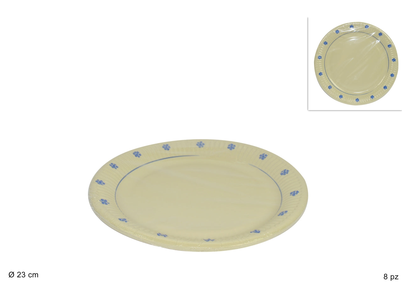 Piatti di carta 23cm blu flower confezione da 8 piatti