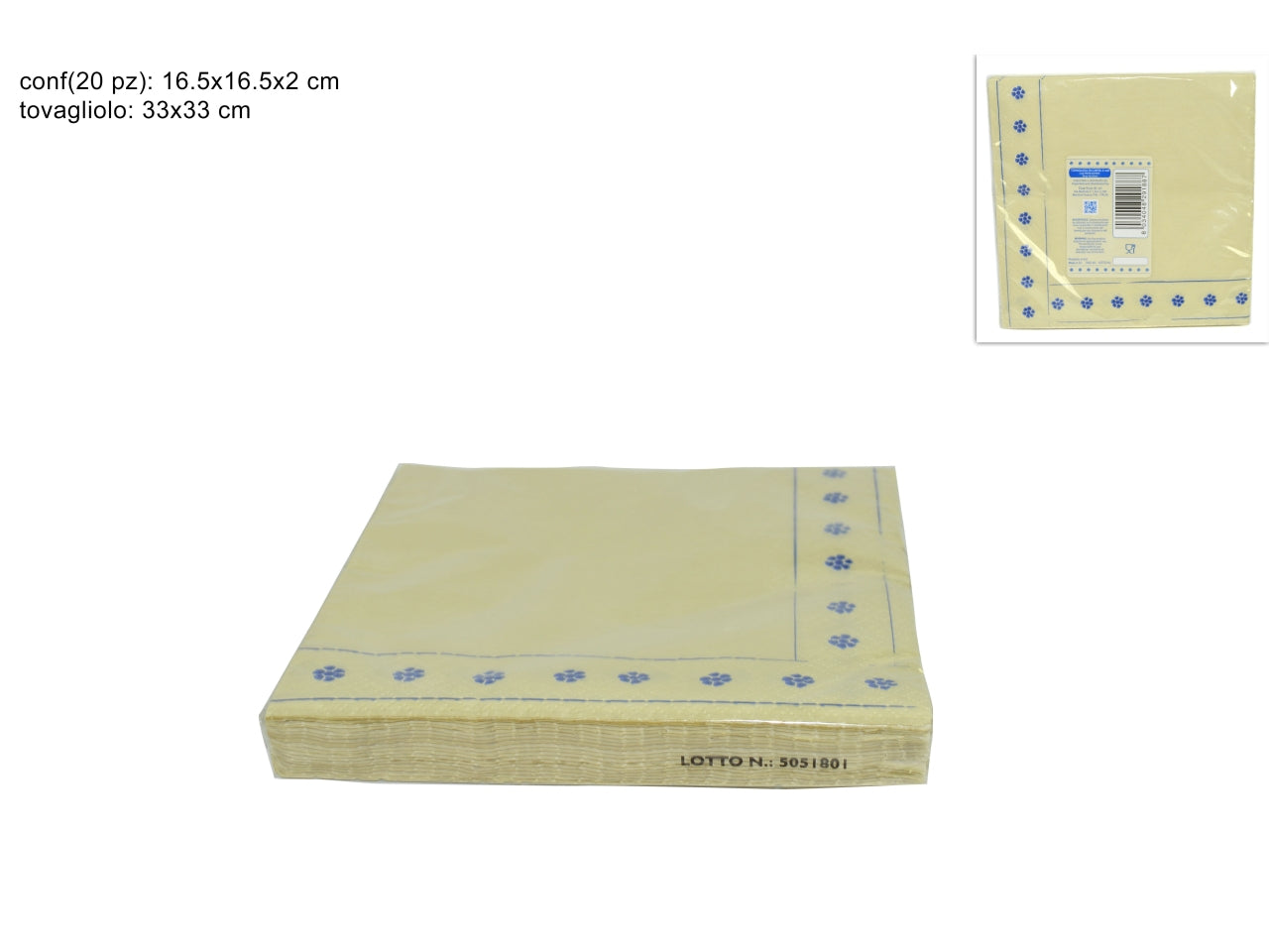 Tovaglioli di carta blu flower 33x33cm confezione da 20 tovaglioli