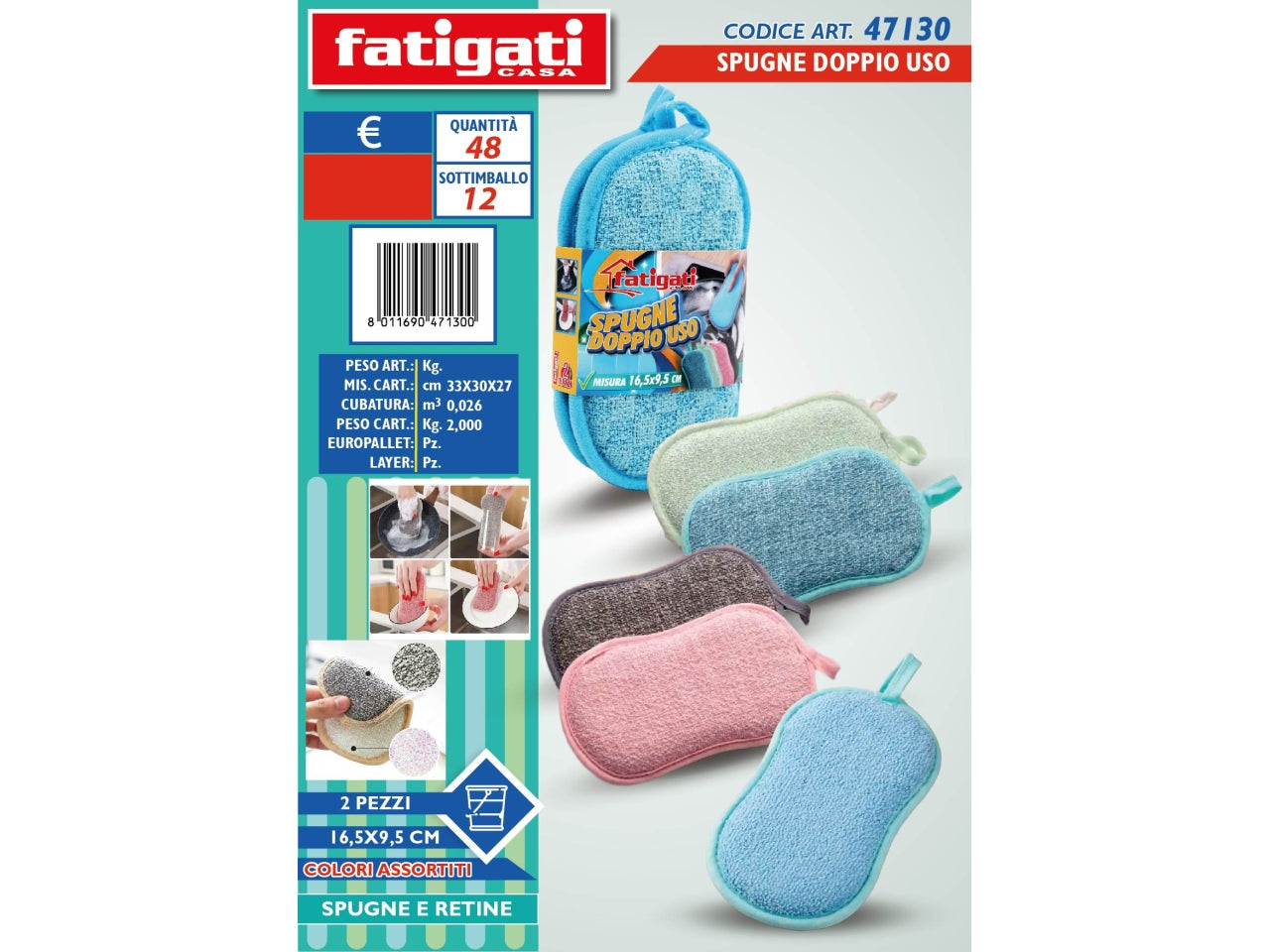 Spugne 2pz doppio uso 16.5X9.5 cm