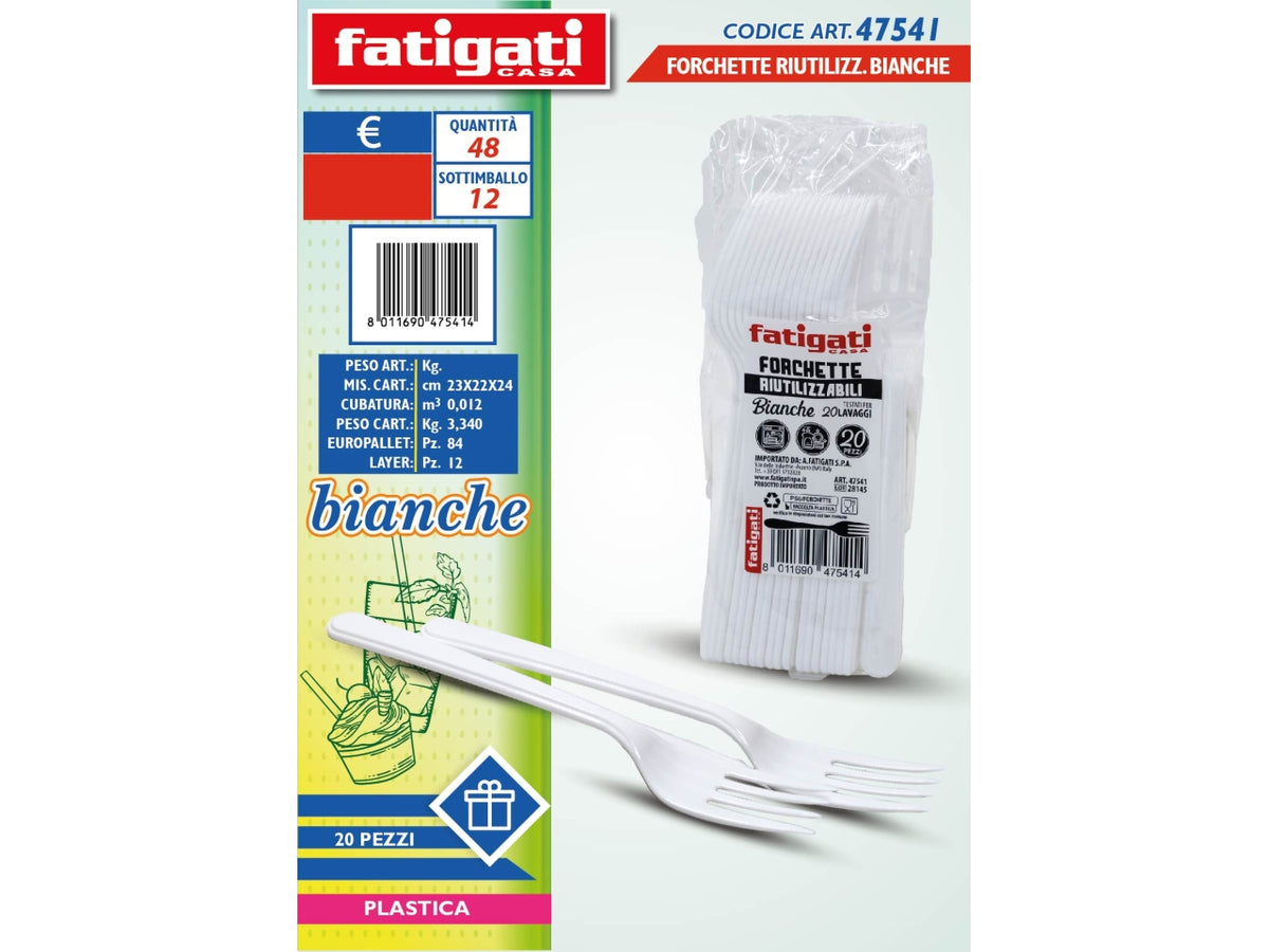 Forchette bianche 20pz posate riutilizzabili per 20 lavaggi