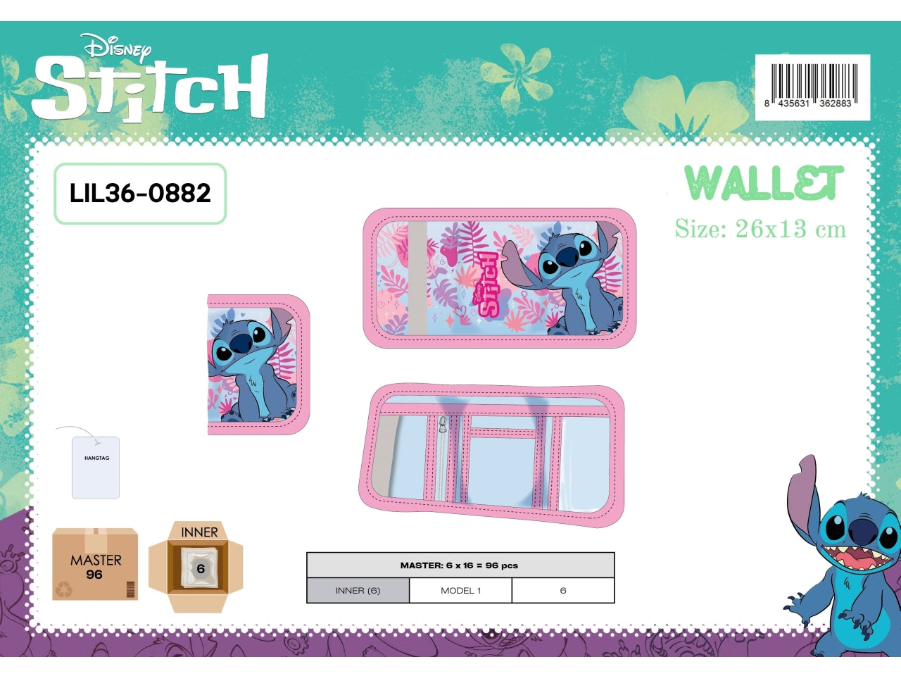 Stitch Girl portafogli 26x13cm