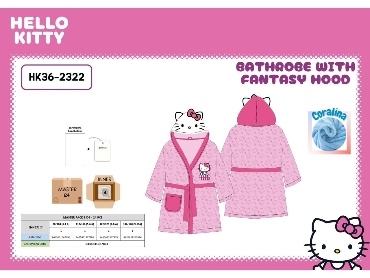 Hello Kitty accappatoio in coralina con cappuccio fantasy