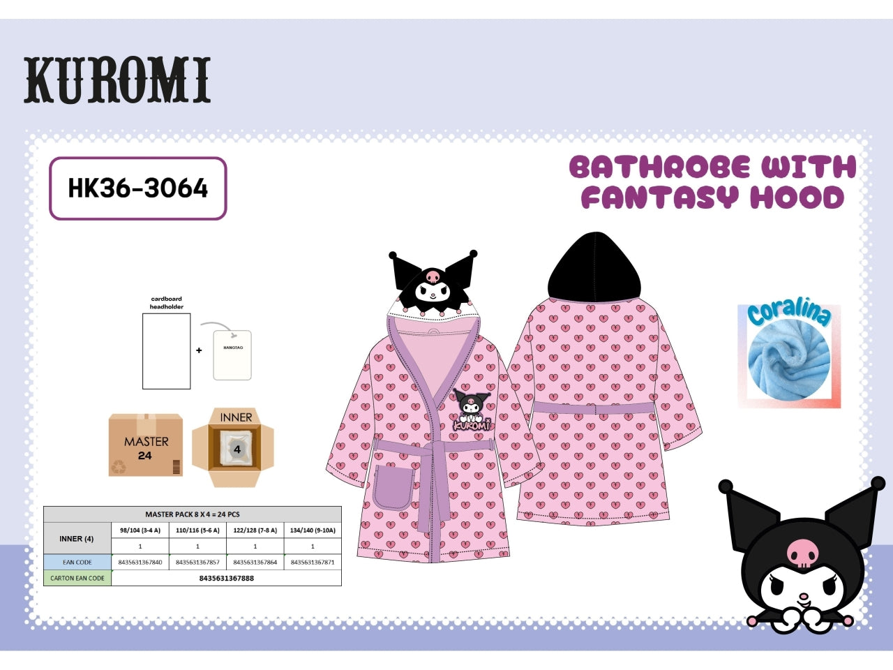 Hello Kitty Kuromi accappatoio in coralina con cappuccio fantasy