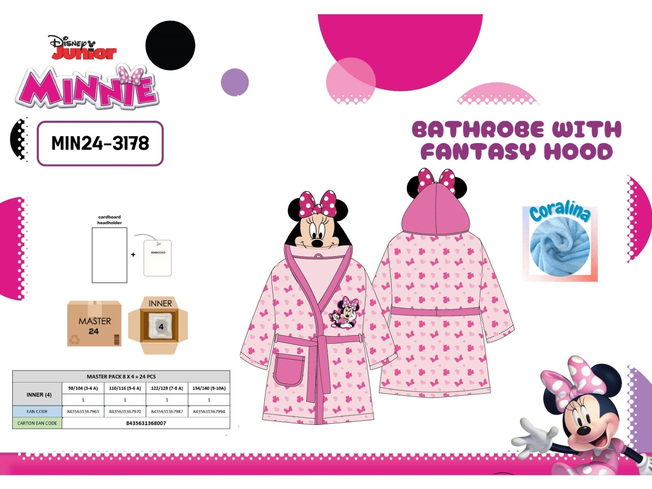Minnie accappatoio in coralina con cappuccio fantasy