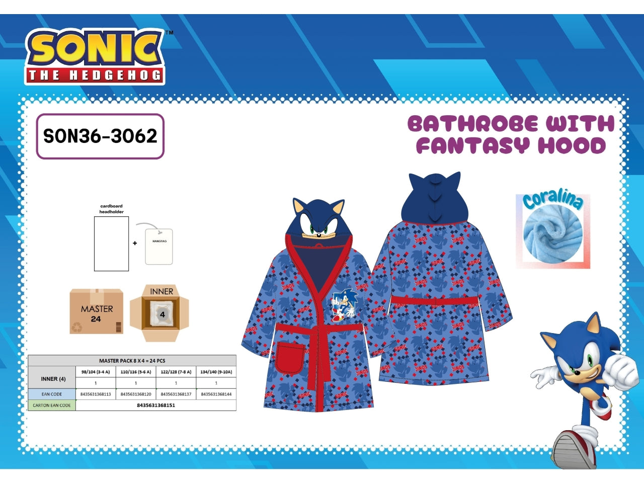 Sonic accappatoio in coralina con cappuccio fantasy