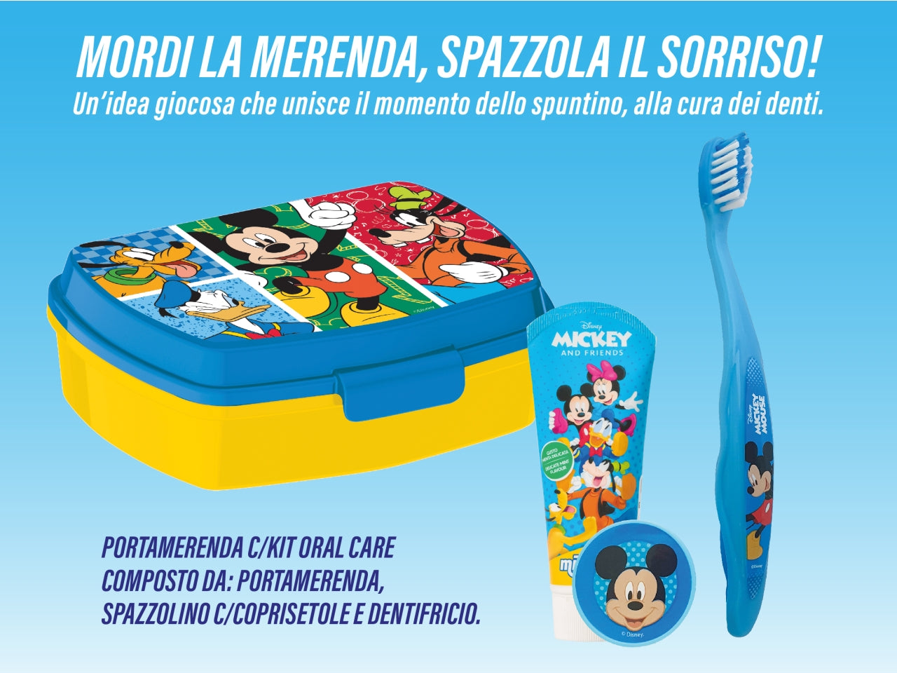 Mickey portamerenda con spazzolino e dentifricio