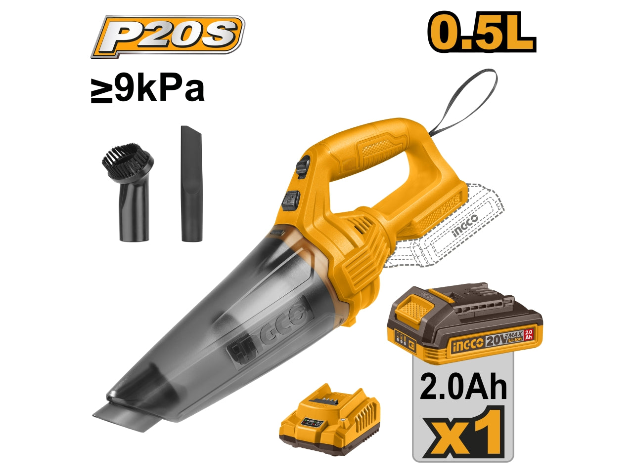 Aspirapolvere/aspirabriciole a batteria 20v 0,5l