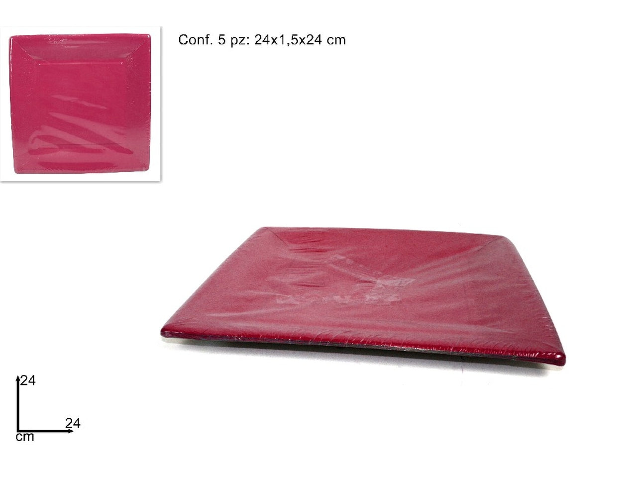 Piatti quadrati cartoncino 24cm set da 5 piatti fucsia$