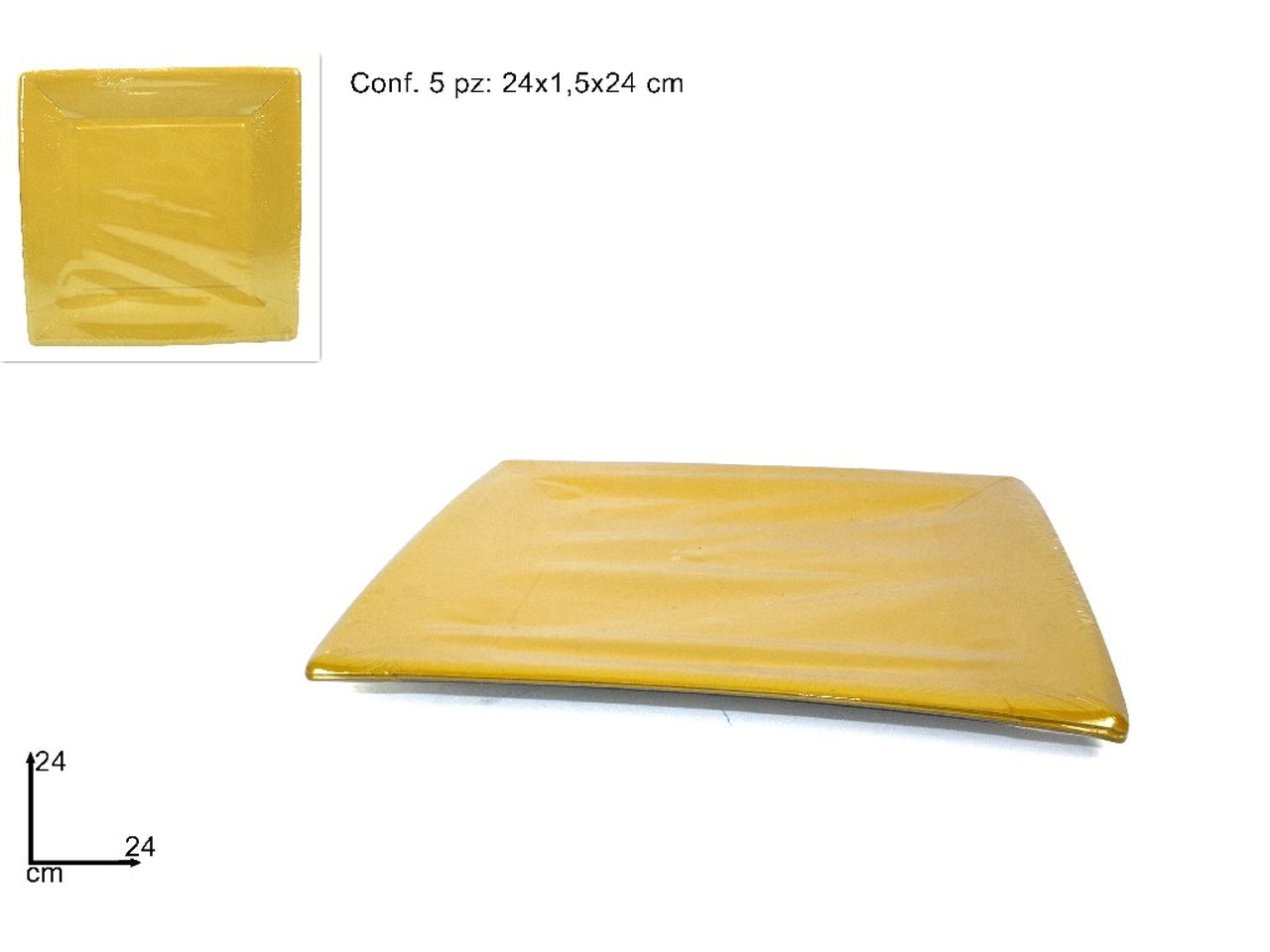 Piatti quadrati cartoncino 24cm set da 5 piatti giallo