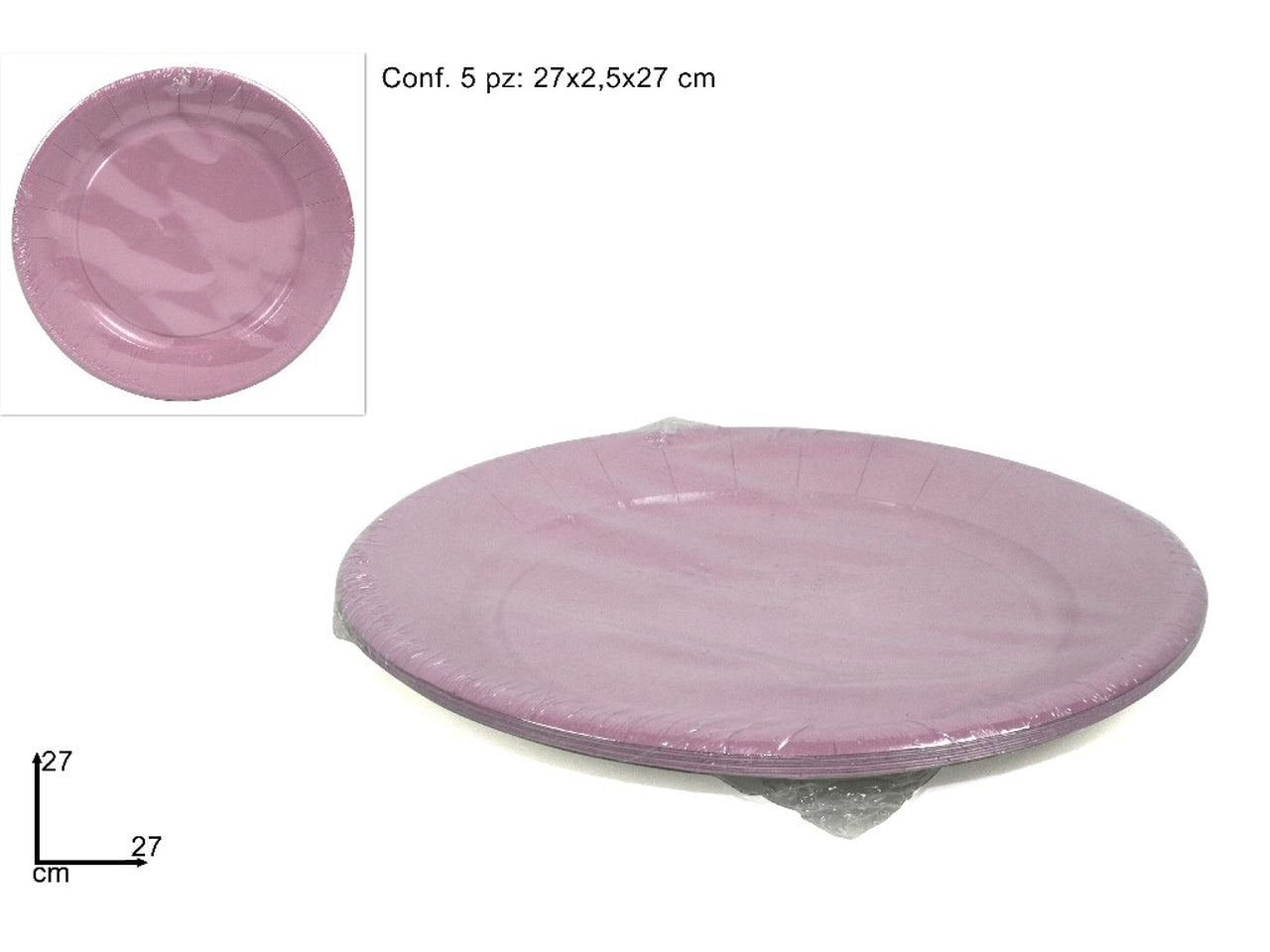 Piatti tondi cartoncino 27cm set da 5 piatti rosa