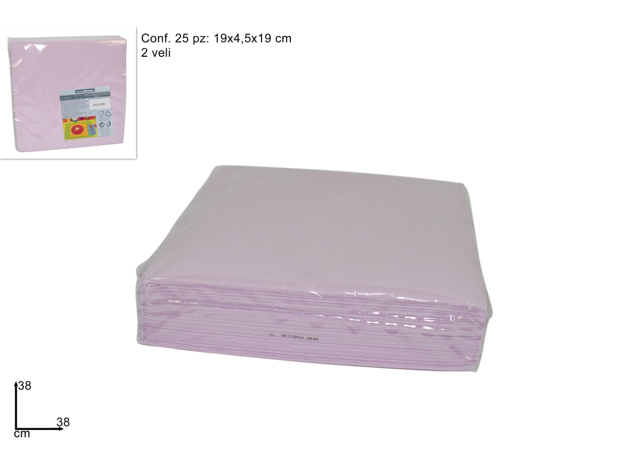 Tovaglioli 38x38cm 2 veli confezione da 25 tovaglioli rosa