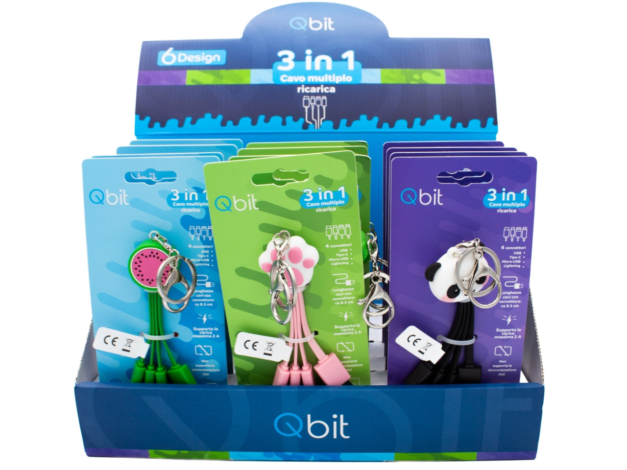 Display cavo usb 3 in 1 soggetti assortiti $