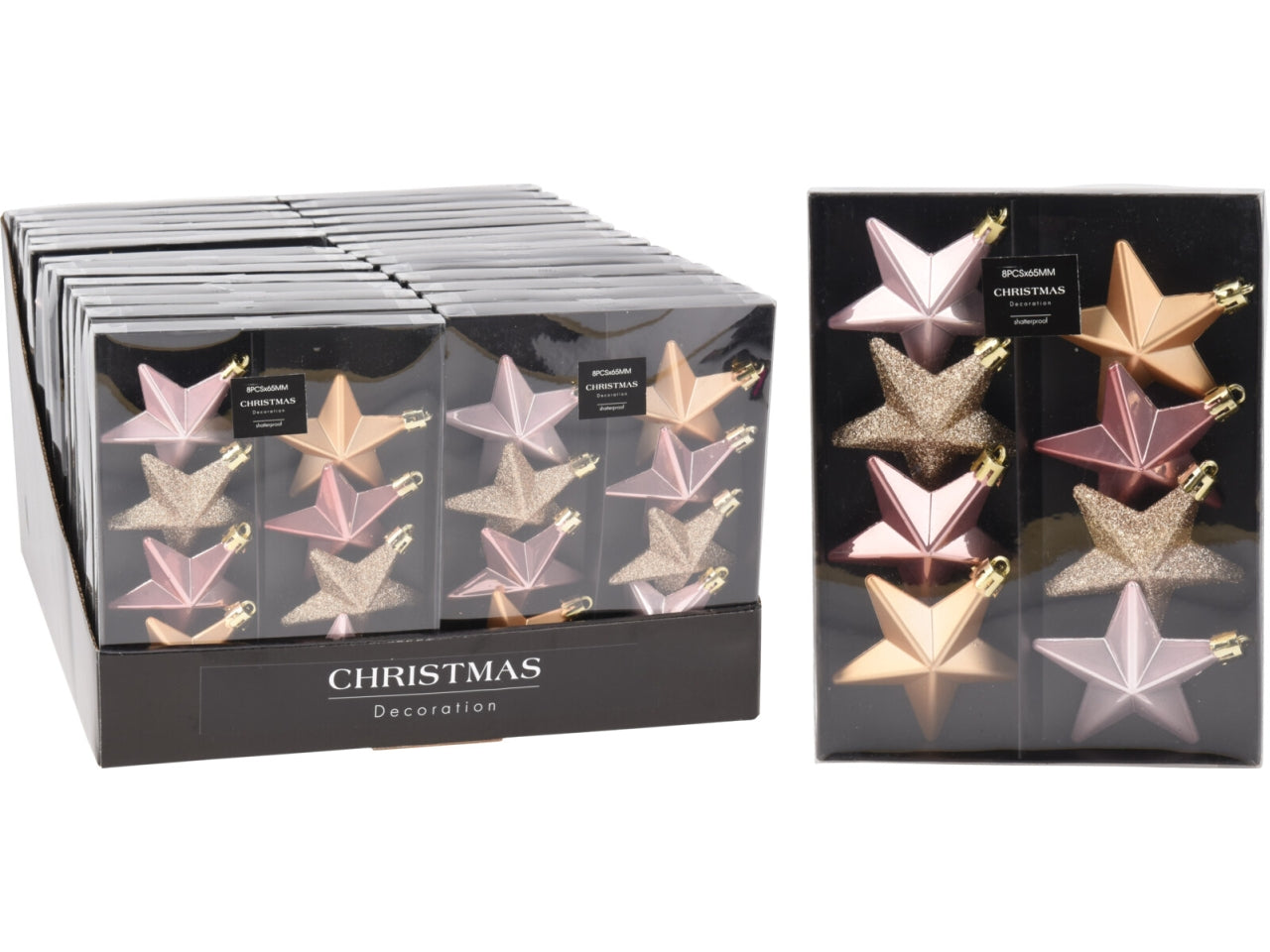 Appendino stella 6,5cm confezione da 8 pezzi assortite