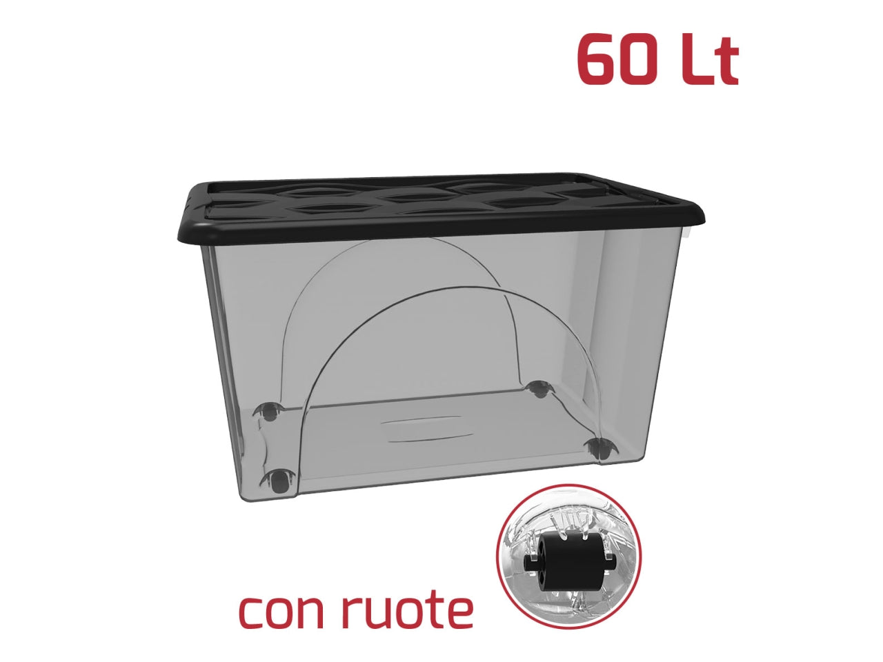 Storage box dune 60lt con ruote fume' + coperchio assortito