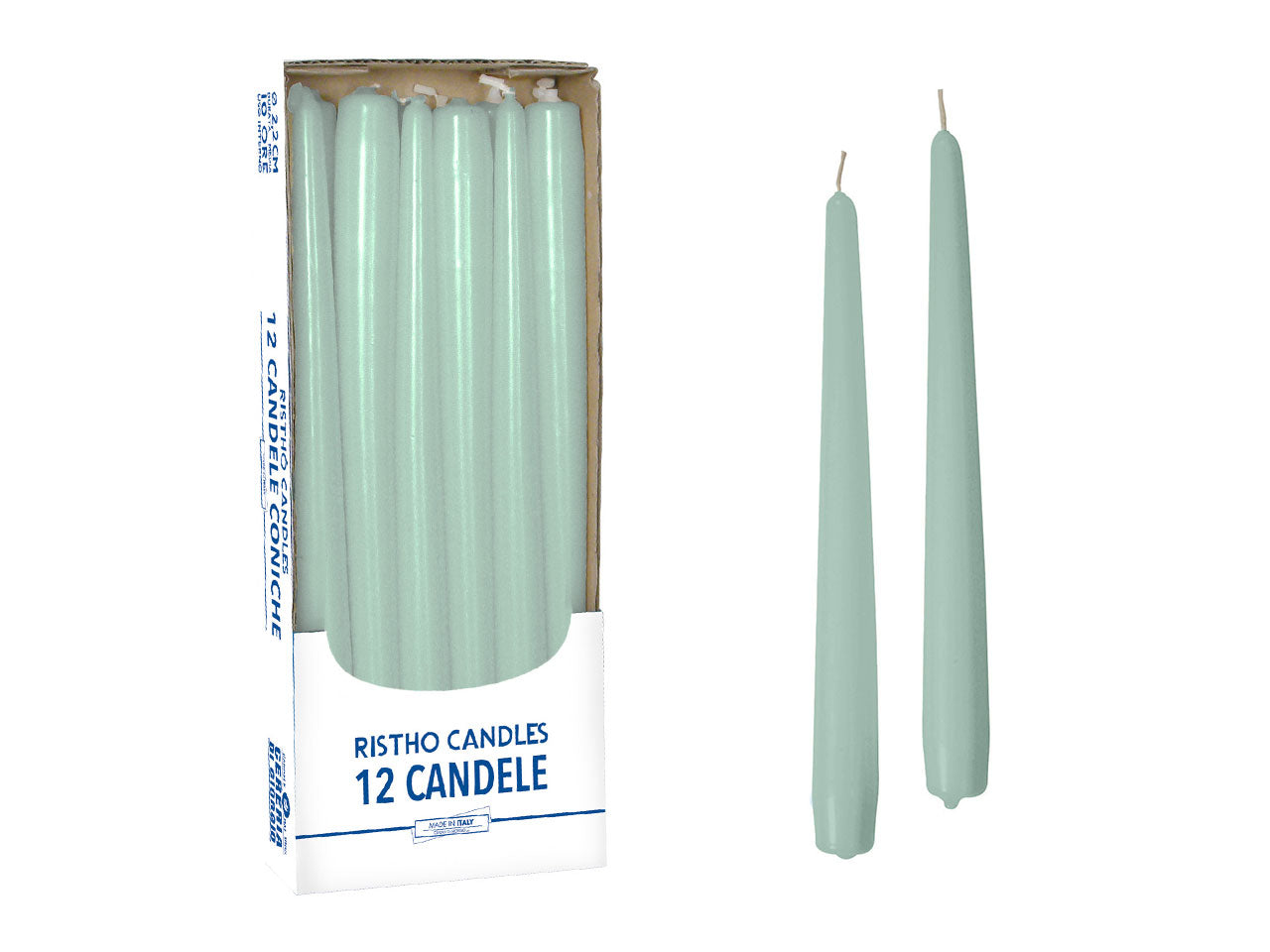 Confezione di 12 candele coniche alte 30cm color verde vintage