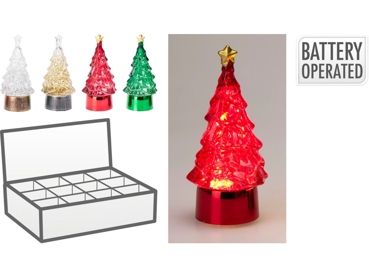 Albero 12cm in acrilico con led, colori assortiti