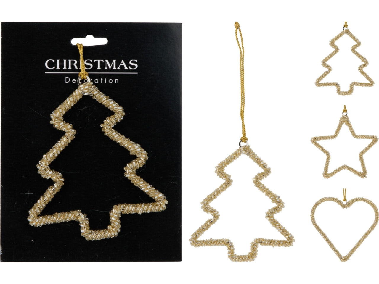 Appendino 10cm con perline oro soggetti assortiti