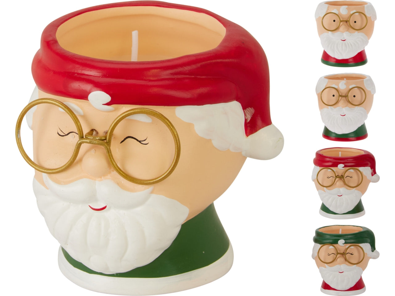 Candela con vasetto in terracotta viso babbo natale 8cm assortiti