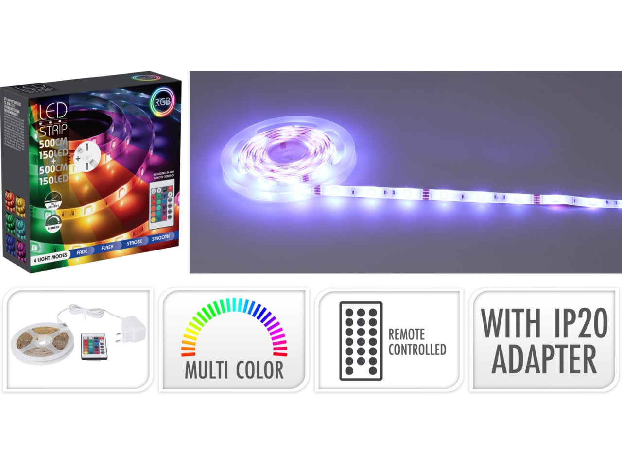 Fascia luminosa 300led rgb 10mt multicolor con telecomando