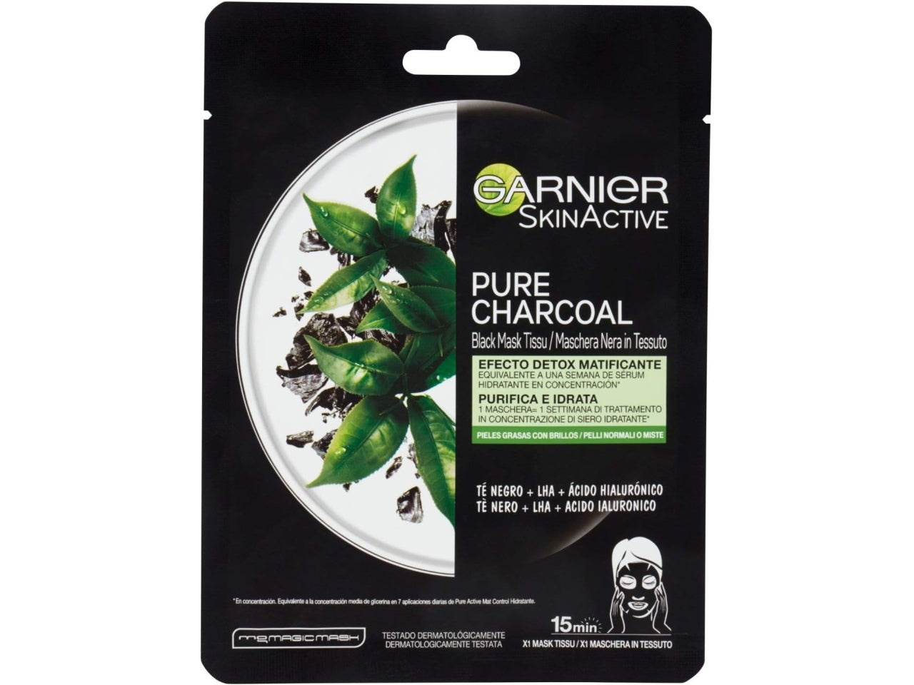 Garnier maschera viso in tessuto pure charcoal purificante