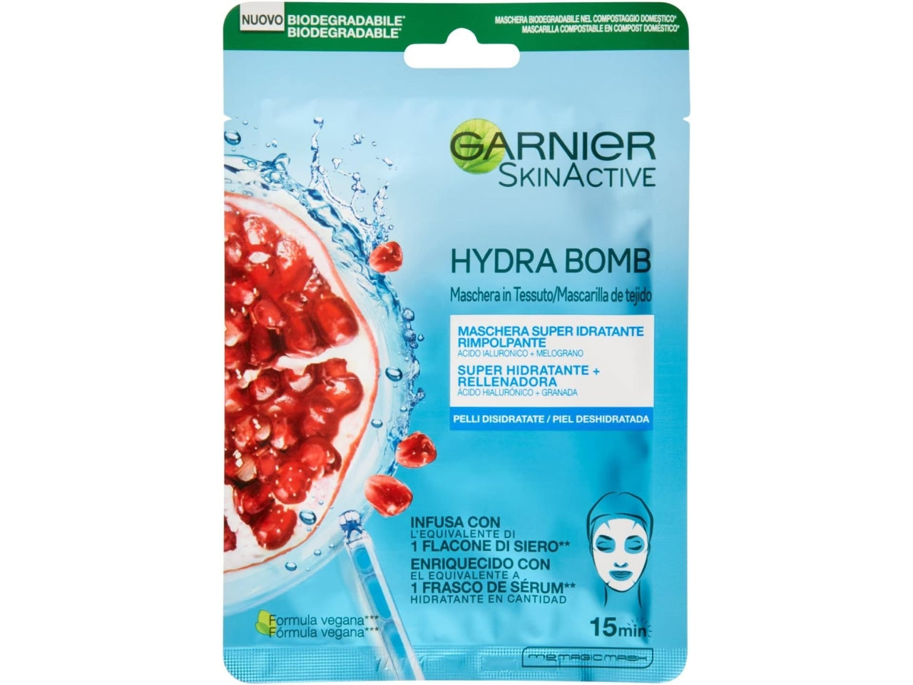 Garnier maschera viso in tessuto hydrabomb blu rimpolpante