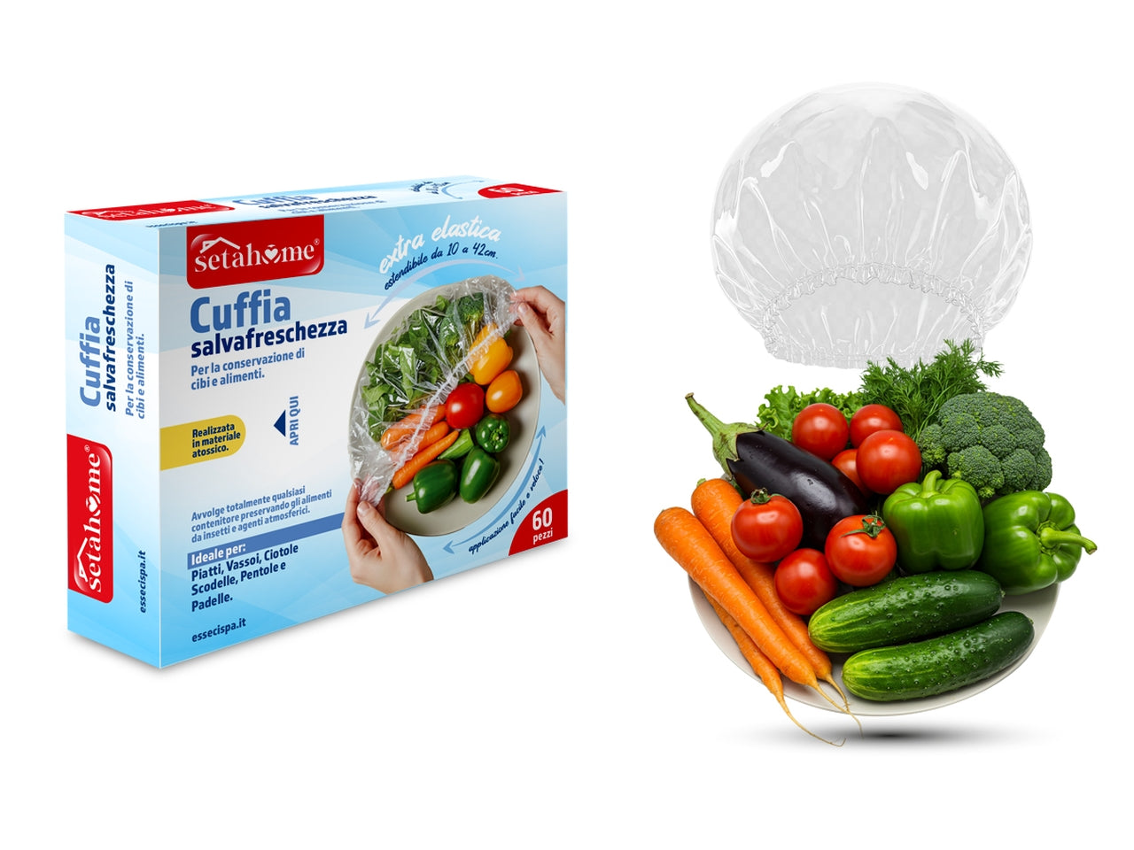 Cuffia copri alimenti in plastica 42cm, confezione da 60 pezzi