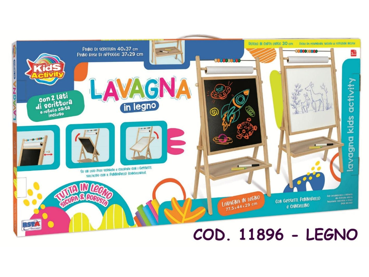 Lavagna legno 78x45cm con rotolo carta 5mt