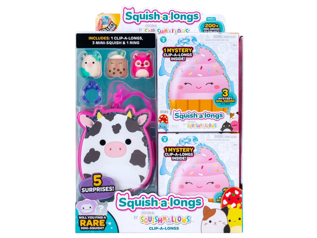 Squish a longs porta-charms con 3 personaggi inclusii assortiti