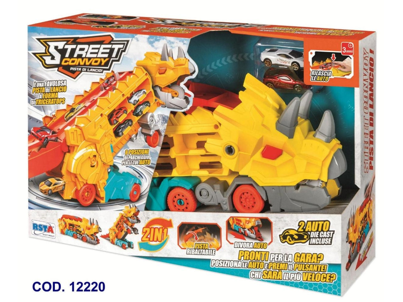 Pista lancio dino truck street convoy con 2 auto