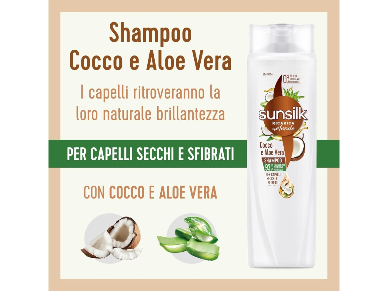 Sunsilk shampoo 250ml cocco e aloe vera per capelli secchi e sfibrati $