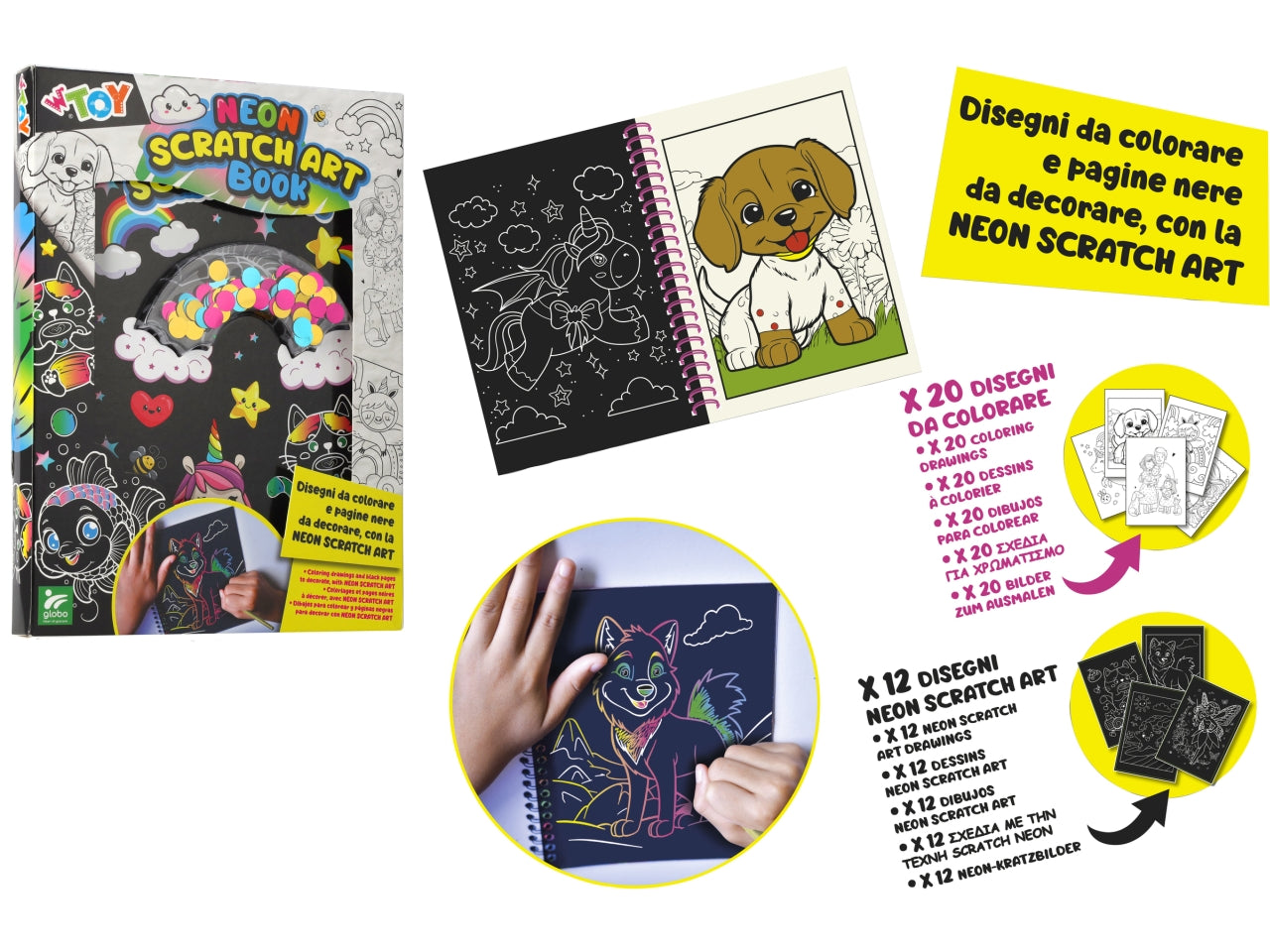W toy neon scratch book unicorno