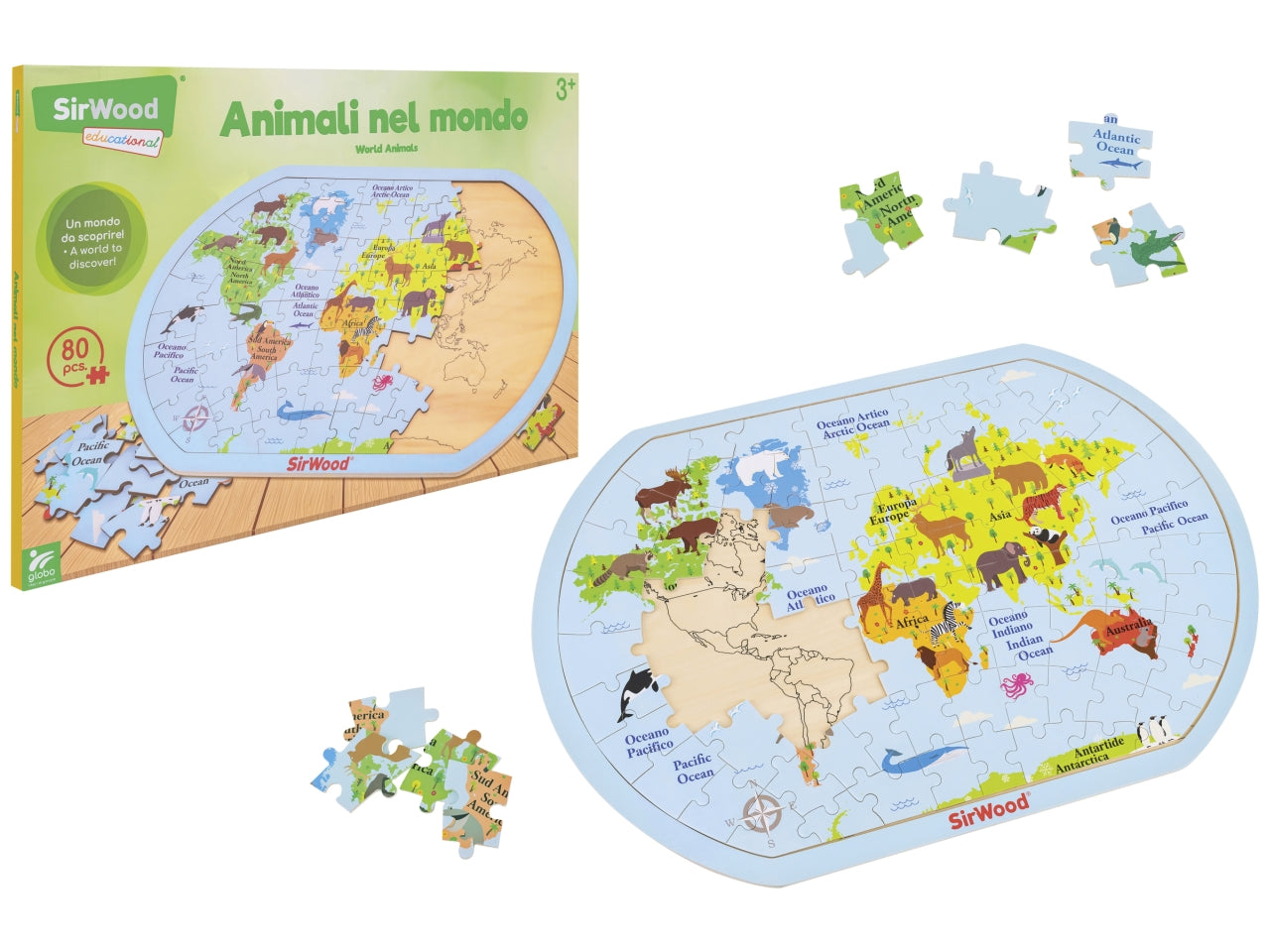 Sirwood puzzle animali del mondo in legno