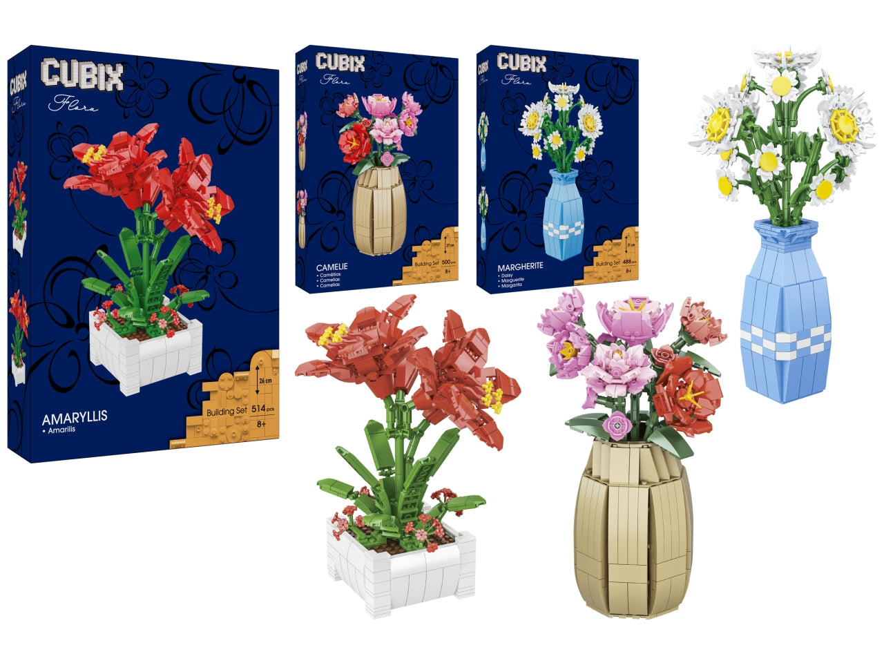 Cubix fiori con vaso 488-514pezzi assortiti