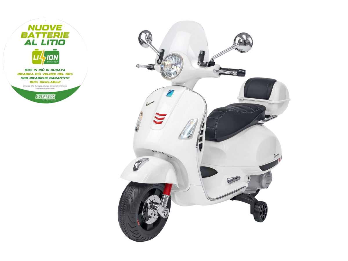 E-spidko vespa a batteria li-ion gts 12v di colore bianca