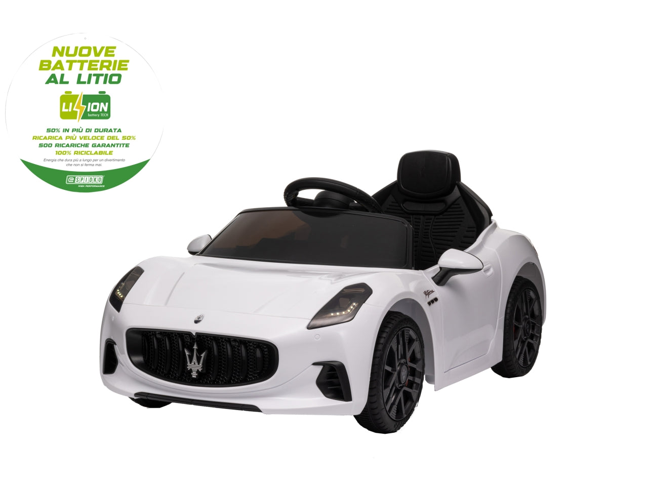 E-spidko auto Maserati granturismo batteria li-ion 12v di colore bianco