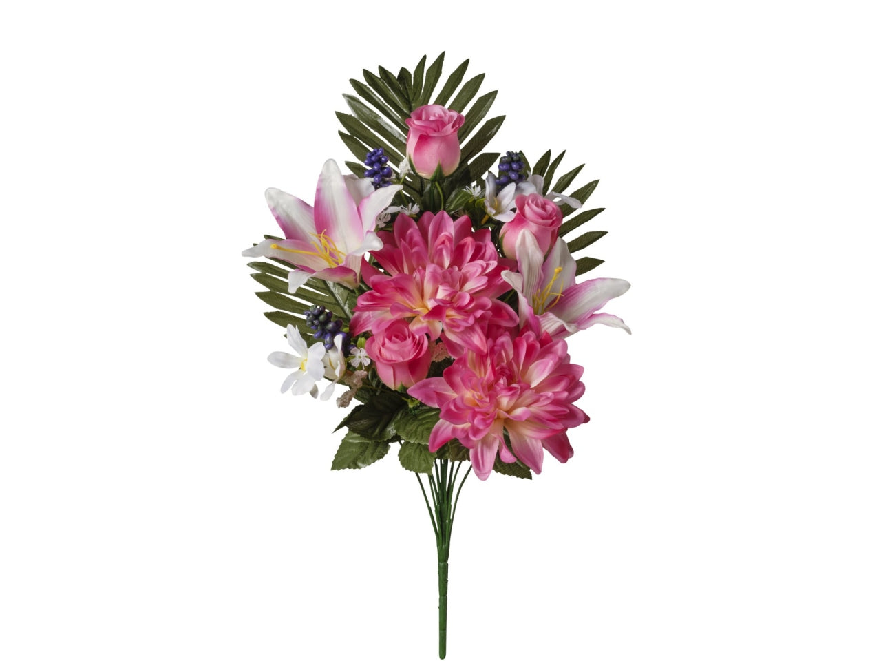 Mazzo frontale dalie/gigli/rose x10 49cm rosa