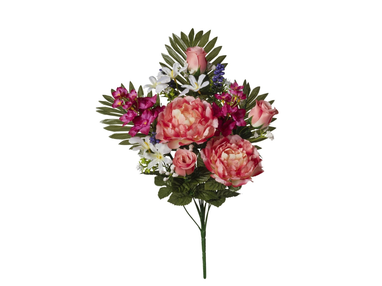 Mazzo frontale peonie/rose x10 49cm salmone