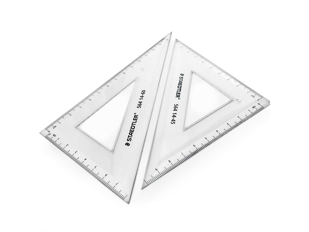 Geometric set 4 pezzi squadre , goniometro e righello in plastica trasparente