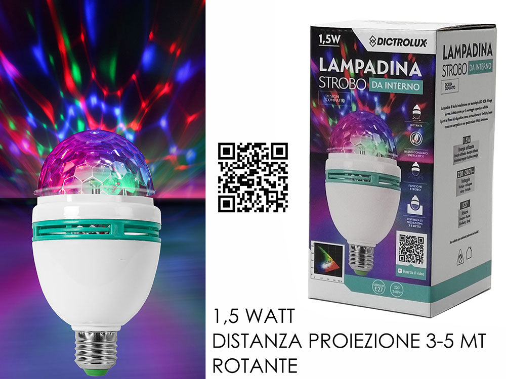 Lampadina strobo rotante 1,5watt distanza proiezione 3-5mt